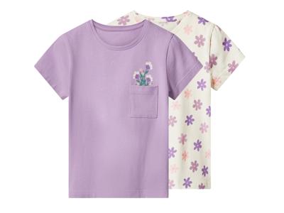 lupilu Set van 2 kinder T-shirts (Paars/wit, 98/104)