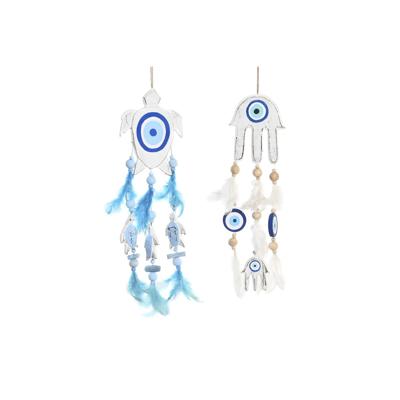 Ophangdecoratie DKD Home Decor Blauw Wit Veer Mediterrane (14 x 5 x 45 cm) (2 Stuks)