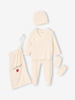 5-delige geboorteset: hemdje + broek + muts + handschoenen + zakje ENVIE DE FRAISE ecru
