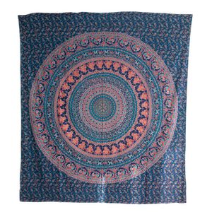 Authentiek Wandkleed Katoen Blauw Dierenrijk Mandala (240 x 210 cm)