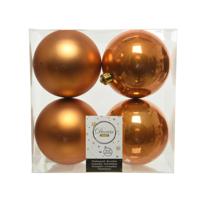 Decoris Kerstballen - 4x st - cognac bruin - D10 cm - kunststof - kerstversiering