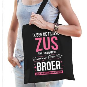 Trotse zus / broer cadeau tas zwart voor dames