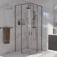 Saqu Syra douchecabine met hoekinstap incl. antikalk 80x80cm geborsteld grijs