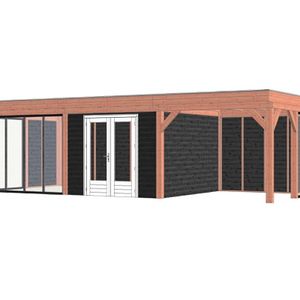 Trendhout Buitenverblijf Refter XL 900x400 cm - Combinatie 1- Plat dak- Onbehandeld lariks Douglas hout- Trendhout