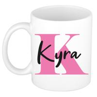 Naam mok Kyra - roze - wit - keramiek - 300 ml - verjaardag/cadeau beker