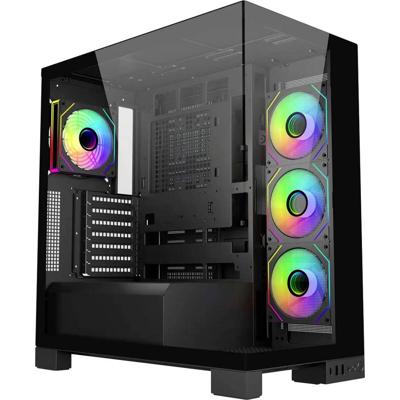 FSP Fortron POC0000274 Midi-tower PC-behuizing Zwart 4 voorgeïnstalleerde ventilators, Zijvenster