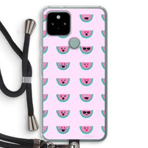 Smiley watermeloenprint: Pixel 5 Transparant Hoesje met koord