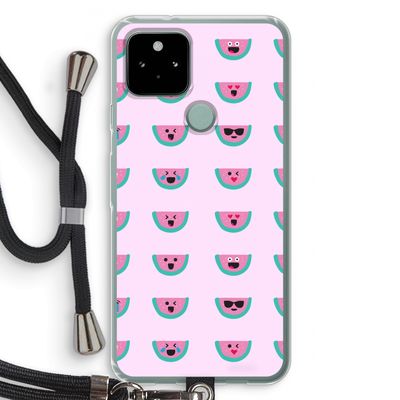 Smiley watermeloenprint: Pixel 5 Transparant Hoesje met koord