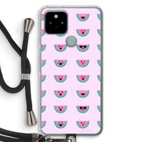 Smiley watermeloenprint: Pixel 5 Transparant Hoesje met koord