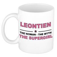 Naam cadeau mok/ beker Leontien The woman, The myth the supergirl 300 ml - Naam mokken - thumbnail