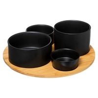 Serveerplank/borrelplank hapjes/saus/tapas - aardewerk - zwart - incl. 4x schaaltjes - thumbnail
