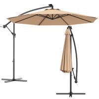 Φ300cm LED Patio Parasol met Handslinger en Kantel Aanpassing Buiten Cantilever Opknoping Markt Patio Paraplu Bourgondië/Bruin/Blauw/Beige
