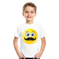 Emoticon snor t-shirt wit kinderen XL (158-164)  -