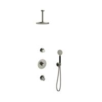 Hotbath Cobber - Inbouw Regendoucheset - Geborsteld Nikkel - 2 Stopkranen - Thermostatisch - Plafondbuis 15 cm - Hoofddouche 200 mm - Ronde Handdouche 3 Standen - Waterbesparend