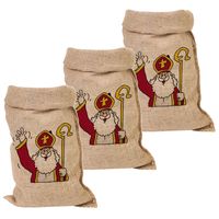 Pakket van 3x stuks jute Sinterklaas cadeau zakken groot 50 x 80 cm