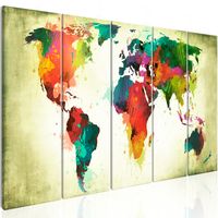 Schilderij - Wereldkaart , Ongewone Wereld , 5 luik
