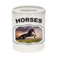 Dieren zwart paard spaarpot - horses/ paarden spaarpotten kinderen 9 cm