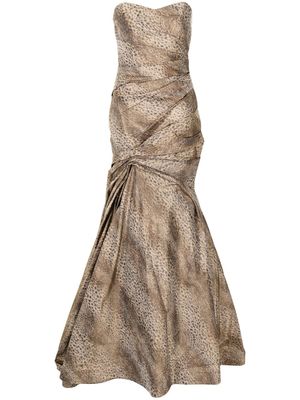 Ml Monique Lhuillier robe longue imprimée - Marron