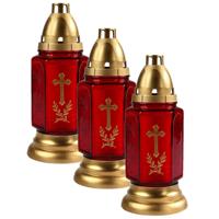 Grafkaars/gedenklicht met deksel - 6x stuks - rood/goud - 11 x 24 cm - 3 dagen brandtijd - Graflicht