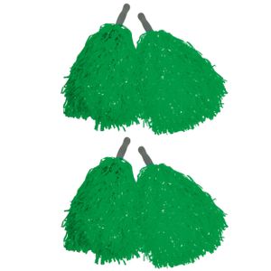 Cheerballs/pompoms - set van 4x - groen - met franjes en stick handgreep - 25 cm - voor kinderen