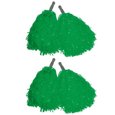 Cheerballs/pompoms - set van 4x - groen - met franjes en stick handgreep - 25 cm - voor kinderen