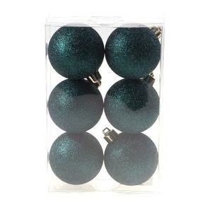 18x Petrol glitter kerstballen 6 cm kunststof - kerstversiering