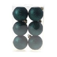 18x Petrol glitter kerstballen 6 cm kunststof - kerstversiering - thumbnail