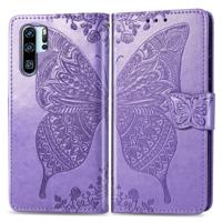 Butterfly Love bloemen reliëf horizontale Flip lederen case voor Huawei P30 Pro met houder & kaartsleuven & portemonnee & Lanyard (licht paars)