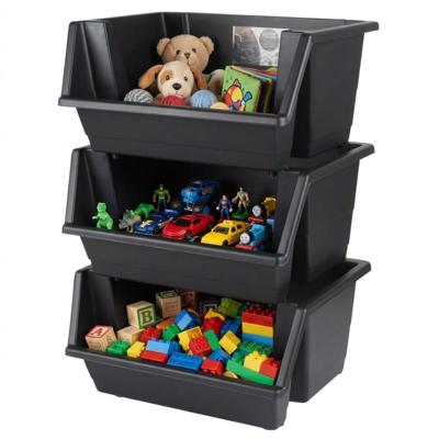 Urban Living Speelgoed opberg bakken - stapelbaar - 3x stuks - 45 x 66 cm - zwart