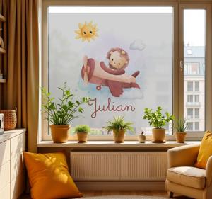 Vliegende leeuw met naam Raamsticker