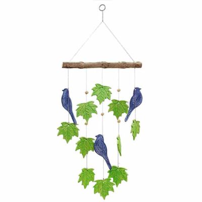 Mobile Keramische Vogels en Bladeren (Groen/Blauw)