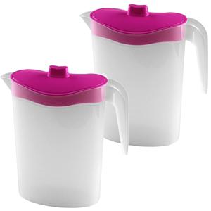 Waterkan/sapkan met afsluitbare deksel in roze - 2x - 1,5 liter - kunststof - 9 x 21 cm