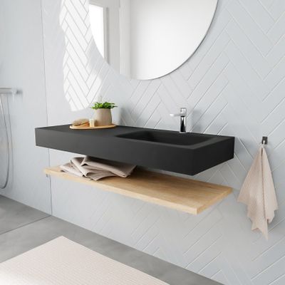 Mondiaz Alan badmeubel 120 cm planchet washed oak vrijhangend wastafel rechts 1 kraangat zwart