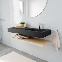 Mondiaz Alan badmeubel 120 cm planchet washed oak vrijhangend wastafel rechts 1 kraangat zwart