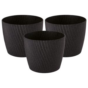 Form Plastic Plantenpot/bloempot Waves - 3x - kunststof - zwart - D19 x H16 cm