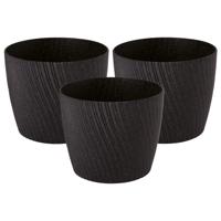 Form Plastic Plantenpot/bloempot Waves - 3x - kunststof - zwart - D19 x H16 cm