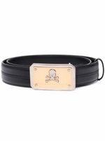 Philipp Plein ceinture en cuir à plaque tête de mort - Noir - thumbnail