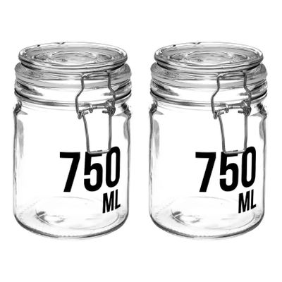 2x stuks inmaakpotten/voorraadpotten 0,75L glas met beugelsluiting