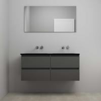 On-Line Badkamermeubelset - 120 cm - Voorgemonteerd - Ladestructuur - Acryl Wastafel - zonder Kraangat - Spiegel - Mat Antraciet