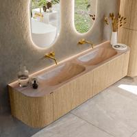 Badmeubel Mondiaz Kurve-Dlux | 190 cm | Meubelkleur Oak | Wastafelkleur Saba | Solid surface | Wasbak beide zijden spoelbak | Zonder kraangat(en)