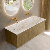 Badmeubel Mondiaz Kurve-Dlux | 120 cm cm | Meubelkleur Dusk | Wastafelkleur Glace | Solid surface | Wasbak beiden zijden spoelbak | Zonder kraangat(en)