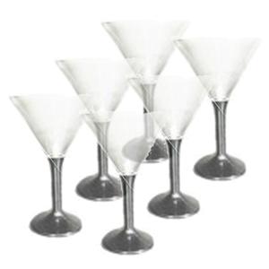 Martini/Cocktailglazen - 6x stuks - transparant/zwart - kunststof - 165 ml