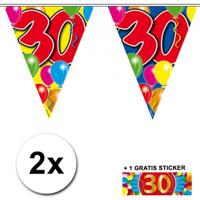 Leeftijd versiering - 2x vlaggenlijnen 30 jaar - met gratis sticker - feestartikelen - verjaardag