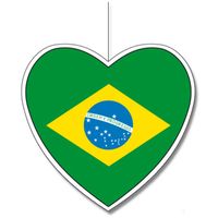 Brazilie vlag hangdecoratie hartjes vorm karton 14 cm - Hangdecoratie - thumbnail
