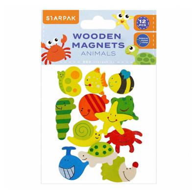 Houten Magneet Dieren 40mm, 12st.