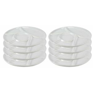 8x Witte fondue/gourmet/bbq borden 22,7 cm 6 vakken