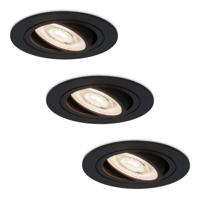 Set van 3 Miro LED inbouwspots - 6W 570lm - GU10 LED Module - Extra plat - 4000K neutraal wit - Dimbaar - Kantelbaar - Voor binnen - Zwart
