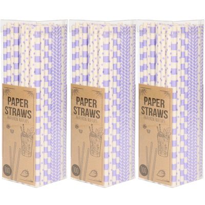 Papieren drinkrietjes - 300x - lila / paars - 20 cm