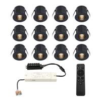 Set van 12 Betty LED Mini Inbouwspots met Trafo - 12 Volt 3 Watt 140 lumen - Dimbaar - Verzonken - Plat 37mm - 2700K - IP44 waterdicht - Zwart - Veranda spotjes - overkapping spotjes