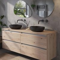 Saqu Gaia voorgemonteerd badmeubel 4 lades incl. afdekblad met aluminium greeplijst 160cm naturel eiken